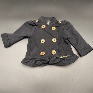 Calvin Klein Jeans‎ Baby Girl Black Jacket Button Front Ruffle Trim 12M